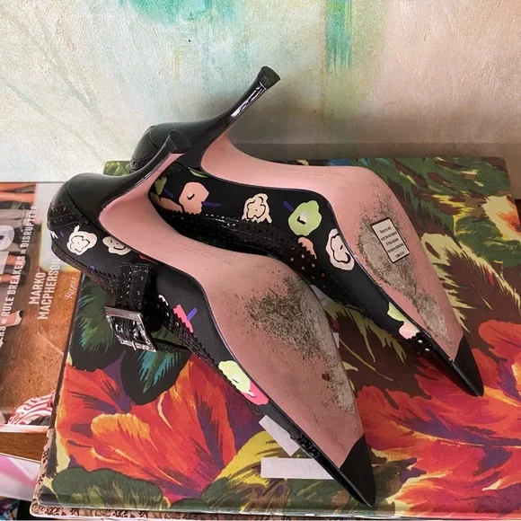 Rare♦️Christian Lacroix Floral Heels Shoes Mary Jane Pumps VTG Strap - Picture 7 of 10